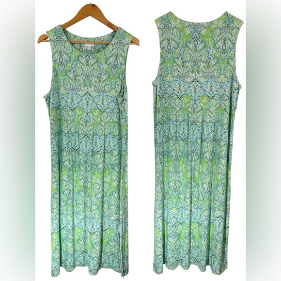 J. Jill Dresses & Skirts - J. Jill Women’s Paisley Midi Dress Size LP Green Blue Sleeveless Stretch